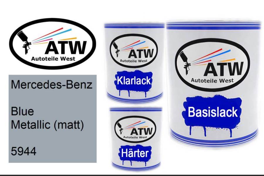 Mercedes-Benz, Blue Metallic (matt), 5944: 1L Lackdose + 1L Klarlack + 500ml Härter - Set, von ATW Autoteile West.